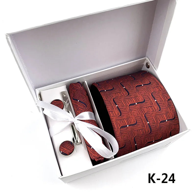 tie set for men gift box for men gravata luxury designer brand 8 cm Jacquard Necktie Pocket Square Clip cufflinks