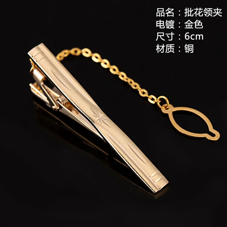 Tie Clip For Women &Men Metal Gold Vintage Chain Luxury Business Ties Bar Pin Clip For Necktie Man Shirt Accessories Party Wedding Gift
