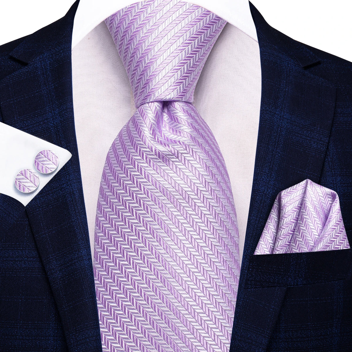 Hi-Tie Burgundy Blue Striped Men Elegant Necktie Handkerchief Cufflinks for Tuxedo Fashion Classic Silk Luxury Tie for Man