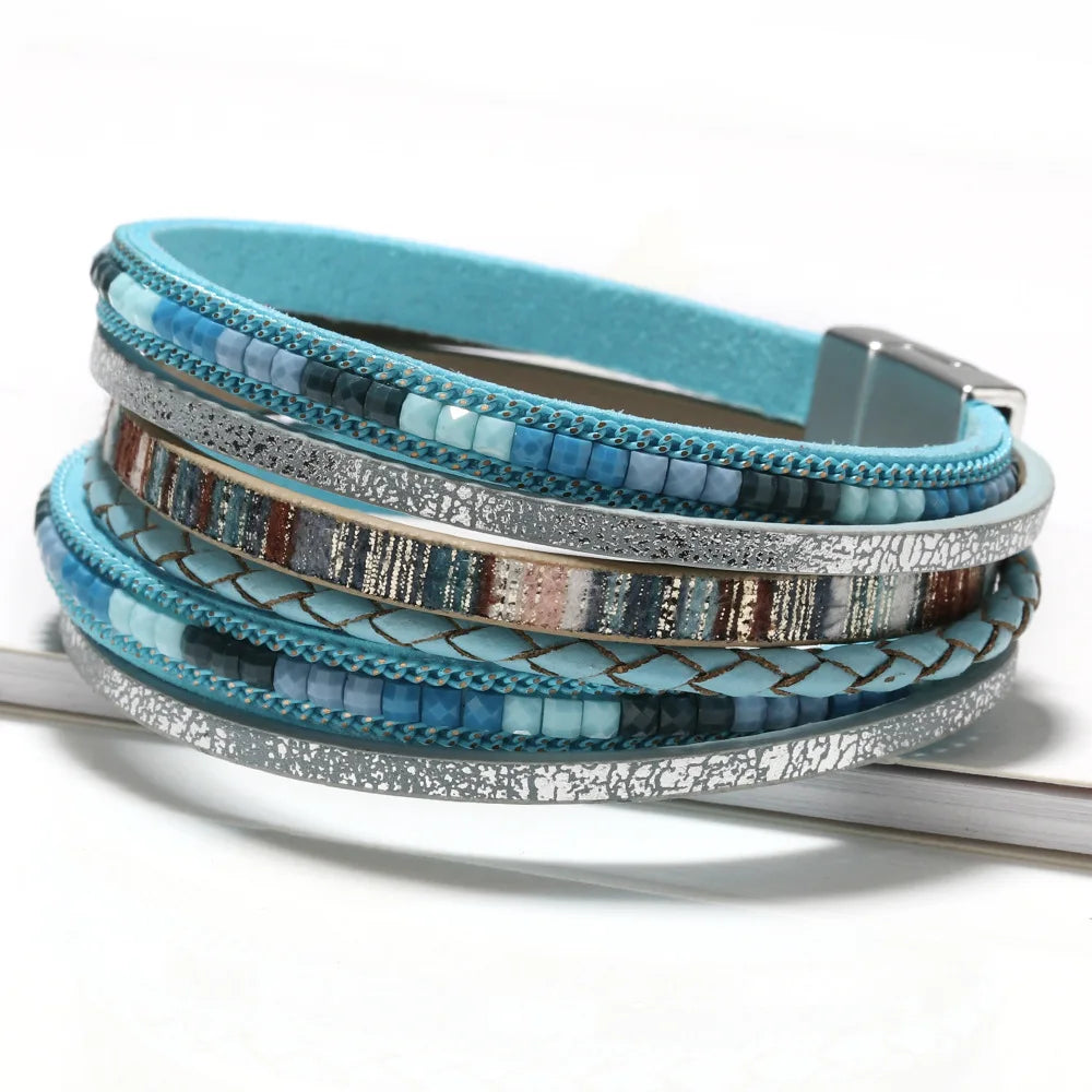 Bohemian Bracelet Hand-Woven Leather Bracelet Alloy Magnetic Clasp for Women Fashion Bracelet Women's Aesthetic Jewelry