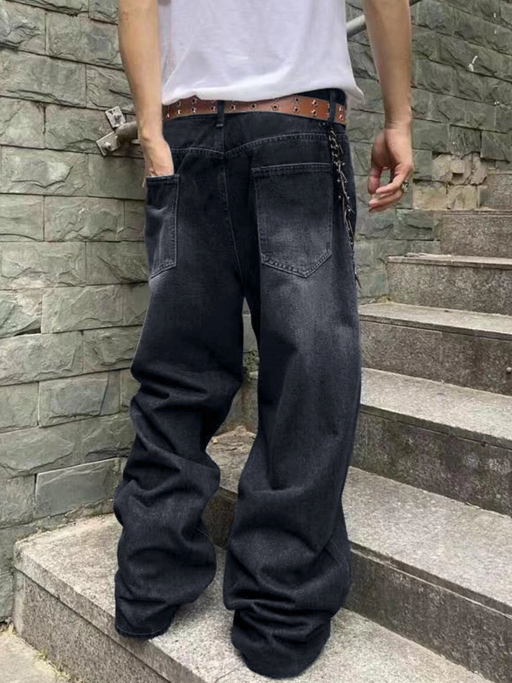 Fashion Men's Vintage Jeans Straight Streetwear Personality Hip Hop Trousers Male Youth Loose Wide Legs Denim Pants