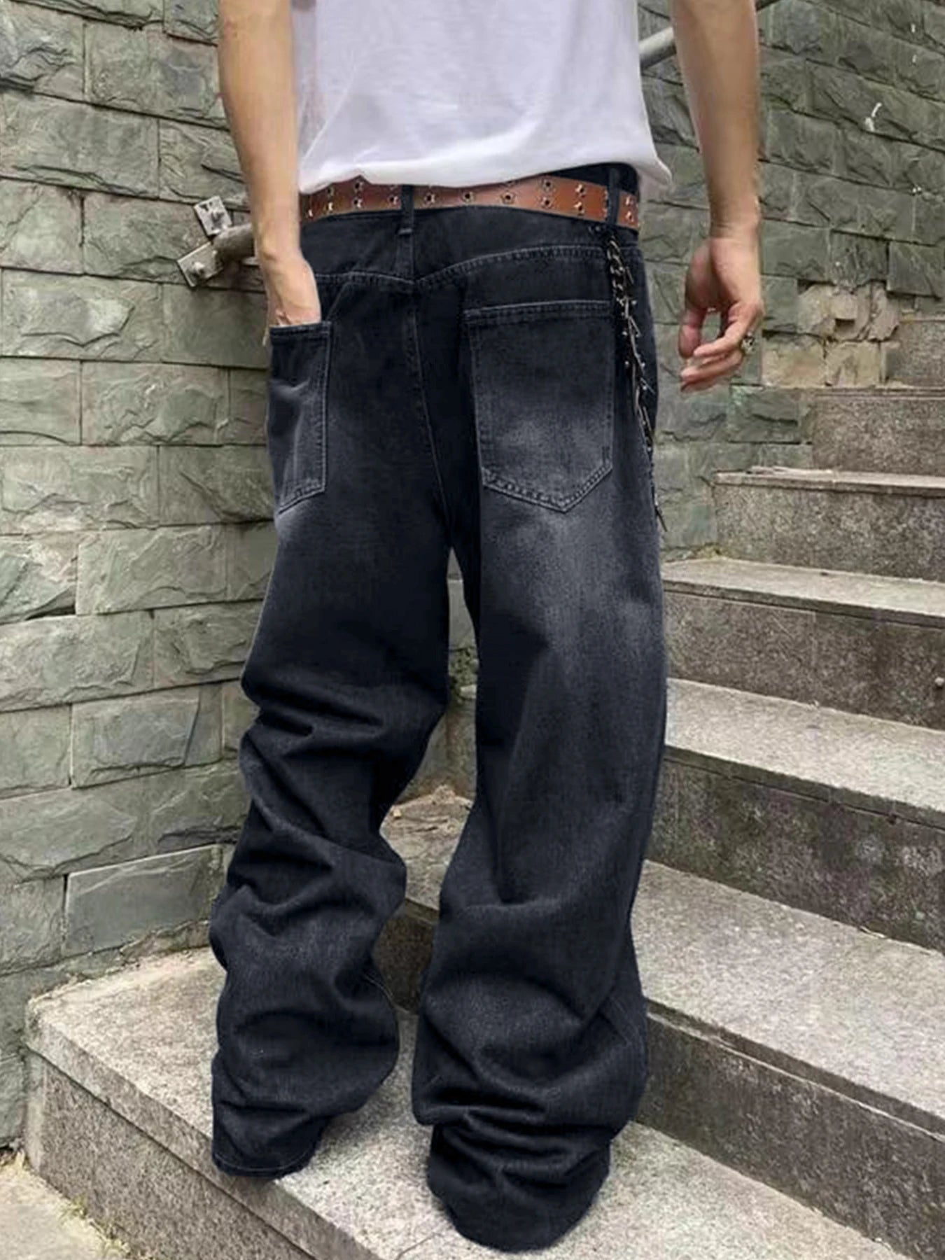 Fashion Men's Vintage Jeans Straight Streetwear Personality Hip Hop Trousers Male Youth Loose Wide Legs Denim Pants