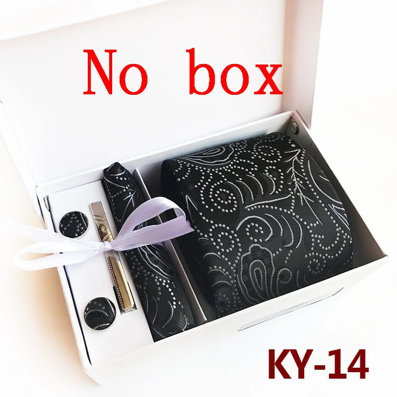 tie set for men gift box for men gravata luxury designer brand 8 cm Jacquard Necktie Pocket Square Clip cufflinks