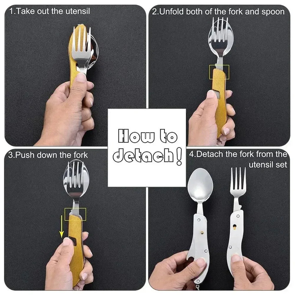 Foldable Camping Utensil Set - Multi-Functional Knife, Fork, Spoon Combo for Outdoor Activities and Sports Camping Picnic Travel