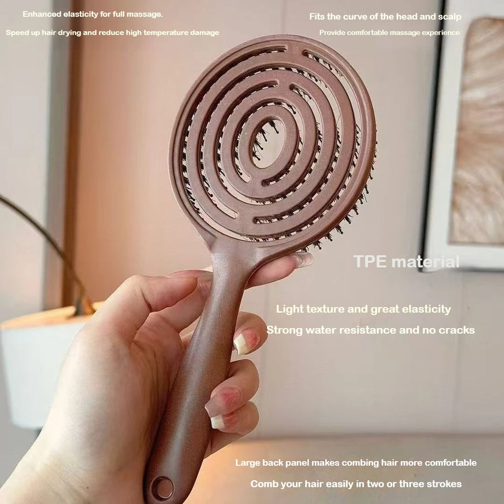 Boar Bristle Detangling Hair Brush Women Scalp Massage Comb Hollow Out Wet Curly Hair Comb Barber Hairdressing Styling Tools
