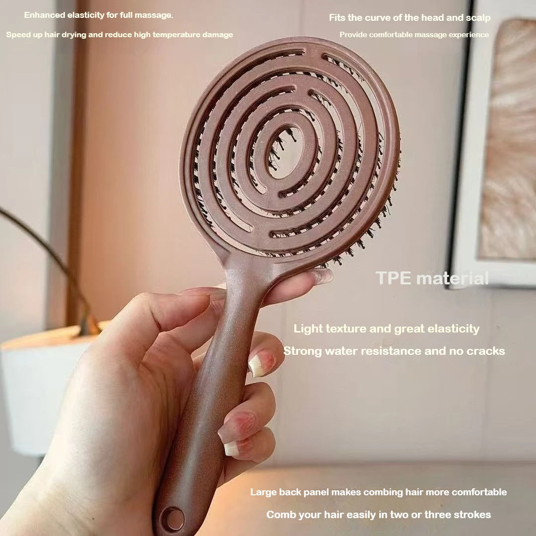Boar Bristle Detangling Hair Brush Women Scalp Massage Comb Hollow Out Wet Curly Hair Comb Barber Hairdressing Styling Tools