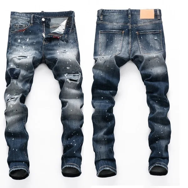 High Quality Street Fashion Men Jeans Retro Blue Elastic Slim Fit Ripped Jeans Men Embroidery Designer Denim Brand Pants Hombre