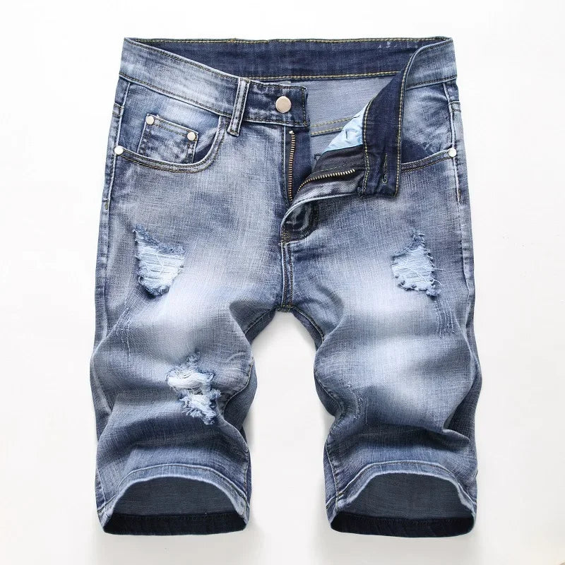 Summer New Men's Jeans Trend Retro Men Denim Shorts Stretch Slim Hip Hop Classic Hole Short Style Jeans for Male Big Size 28-42