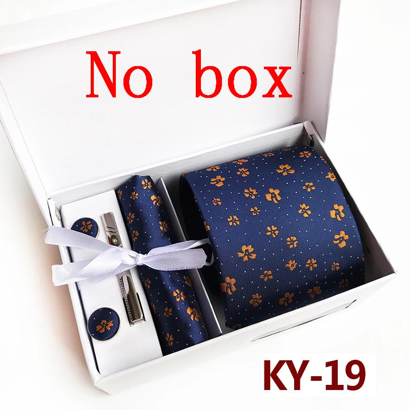 tie set for men gift box for men gravata luxury designer brand 8 cm Jacquard Necktie Pocket Square Clip cufflinks