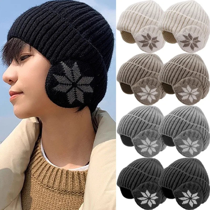 New Outdoor Women Men Winter Knitted Hat Plush Warm Peaked Cap Earmuff Fashion Faux Fur Lined Bomber Hats Cycling Ear Protection