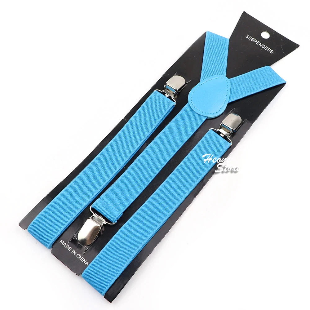 Hot Sale Suspender Bowtie Set For Men Boys Skyle Blue Royal Blue Navy Blue Elastic Adjustable Y-Back Braces Straps Accessory