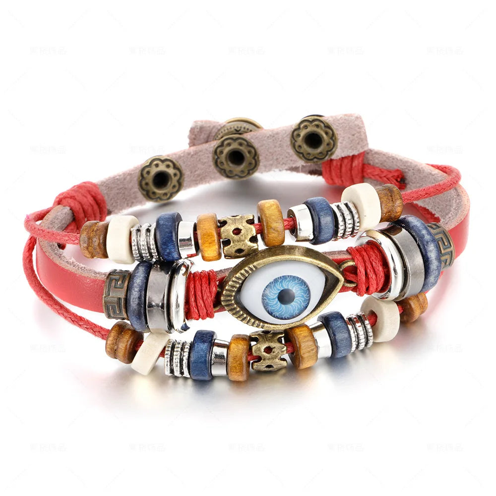 Braided Leather Bracelets for Men Women Wrap Wood Beads Cuff Bracelet Hemp Cords Ethnic Tribal Handmade Wrap Wristband Bracelets