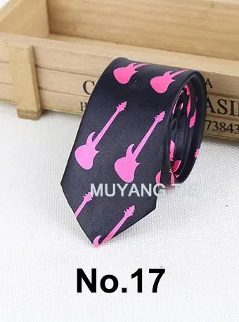 Classic Musical Notes Tie Neck Mens Skinny 5cm Zipper Neckties Red Black Blue White Color Slim Narrow Entertainment Party
