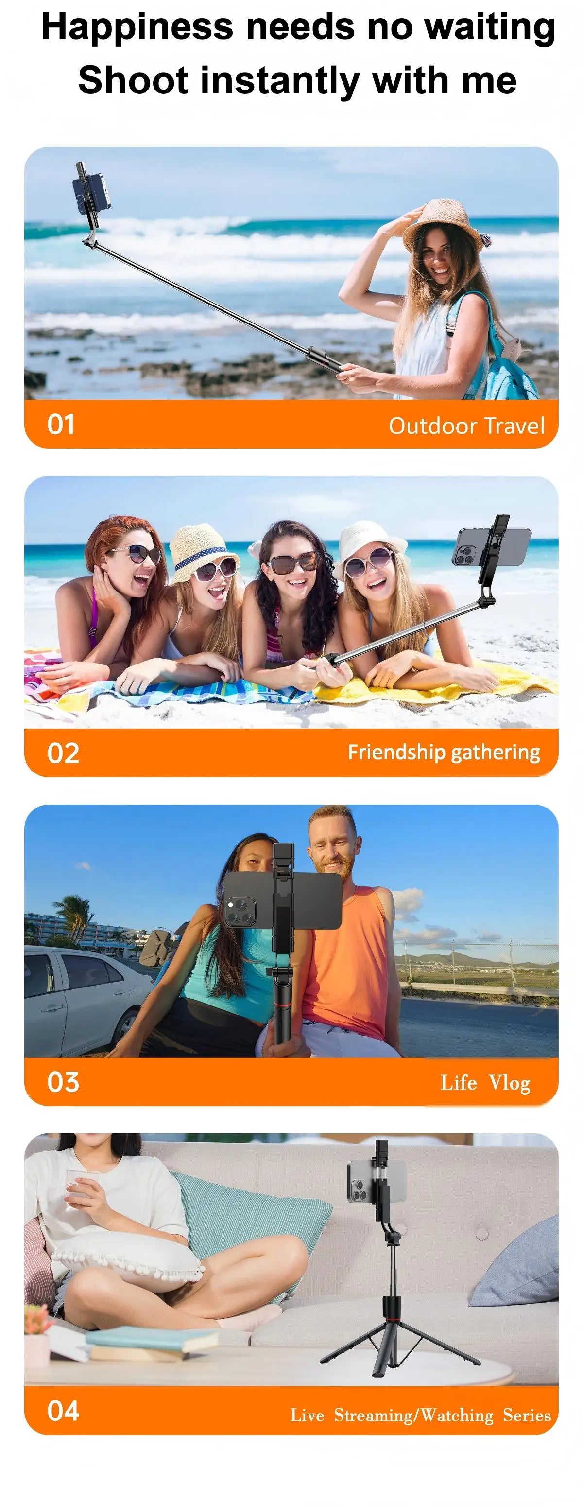 1700mm Wireless Selfie Stick Tripod Extendable Foldable Portable Monopod for Smartphone Stable Shooting Phone Stand