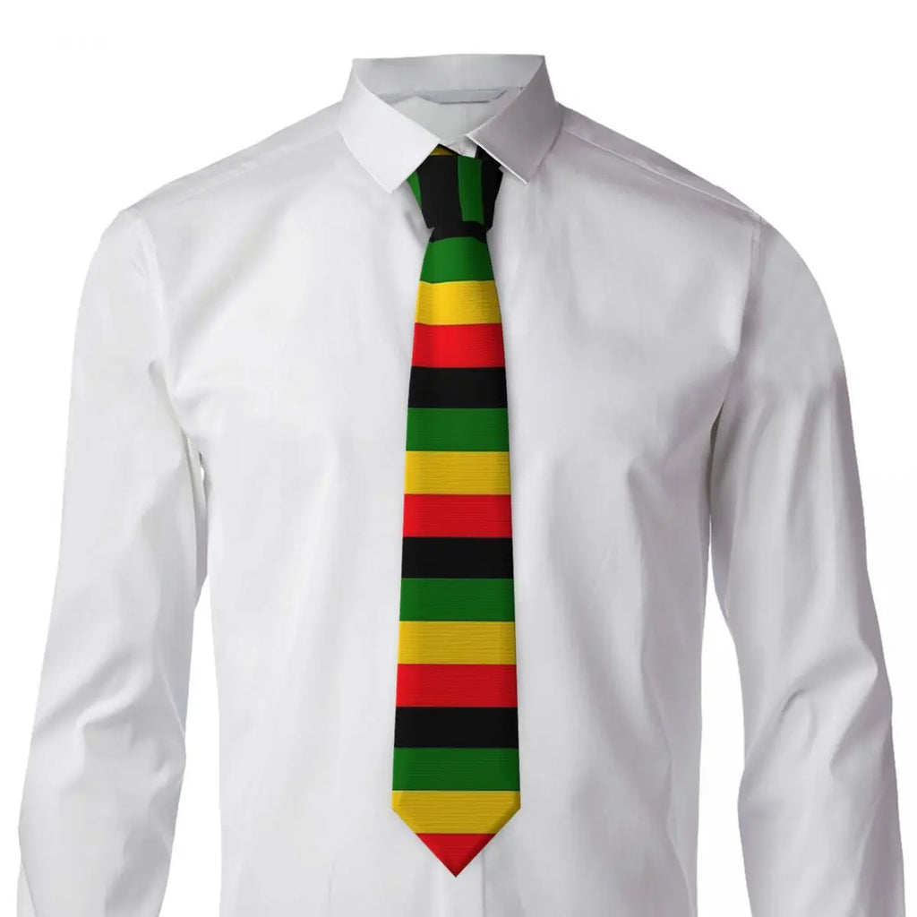 Jamaican Flag Tie green yellow red stripes Pattern Neck Ties Vintage Cool Collar Tie Adult Wedding Party Necktie Accessories