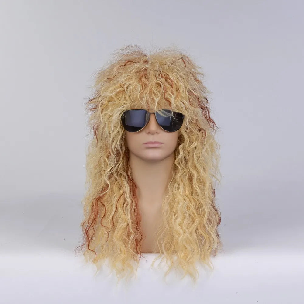 Men's Black Curly Wig with Bangs – Natural Water Wave Synthetic Hair for Cosplay, Halloween & Daily Wear – Adjustable Cap (Rolep