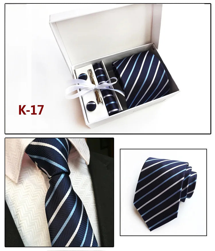 tie set for men gift box for men gravata luxury designer brand 8 cm Jacquard Necktie Pocket Square Clip cufflinks