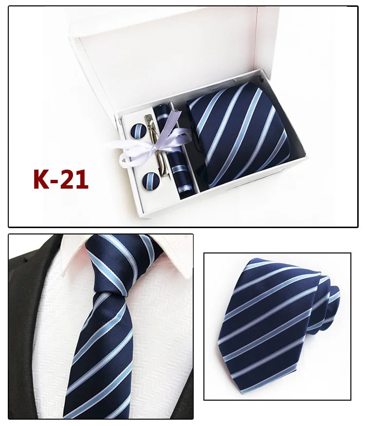 tie set for men gift box for men gravata luxury designer brand 8 cm Jacquard Necktie Pocket Square Clip cufflinks