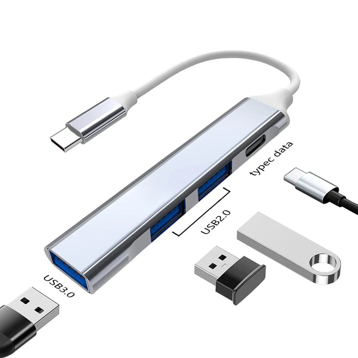 USB C Hub USB Hub 3.0 Type C Docking Station Aluminum 4-in-1 USB Expander, with 3 USB Ports and 1 USB C Port USB Distributor