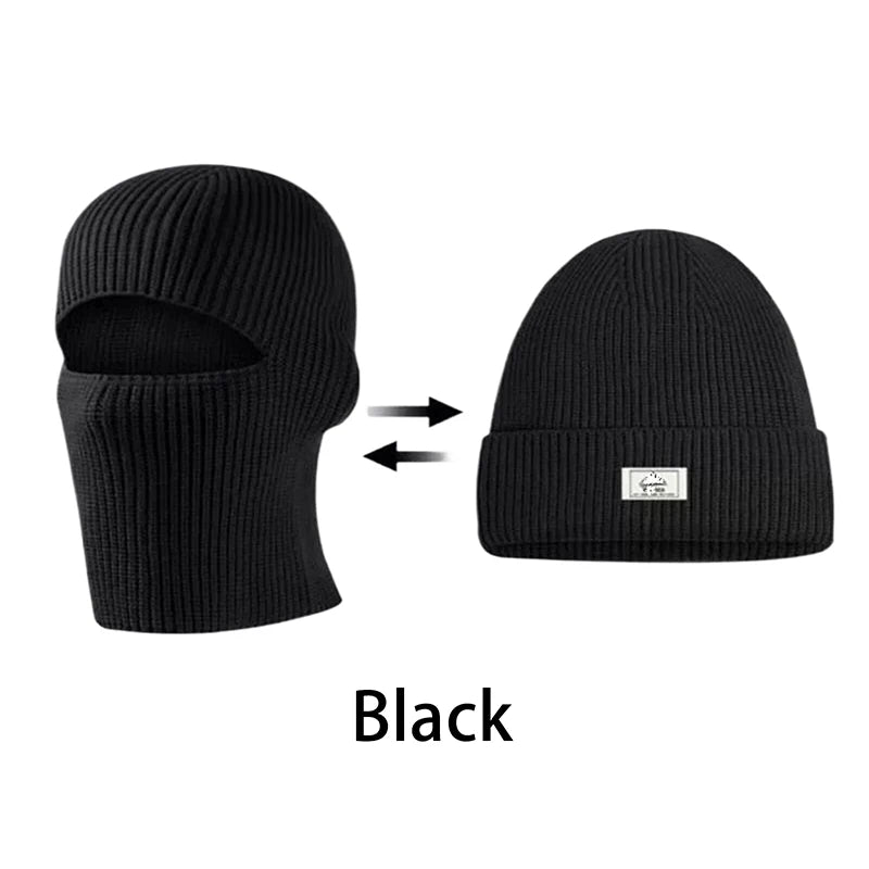 〔CC55〕2In1 Mask Beanies Hat Men Winter Balaclava Hats Knitted Hats Full Face Ski Bonnet Tactical Cycling Earmuffs Cap Knitted