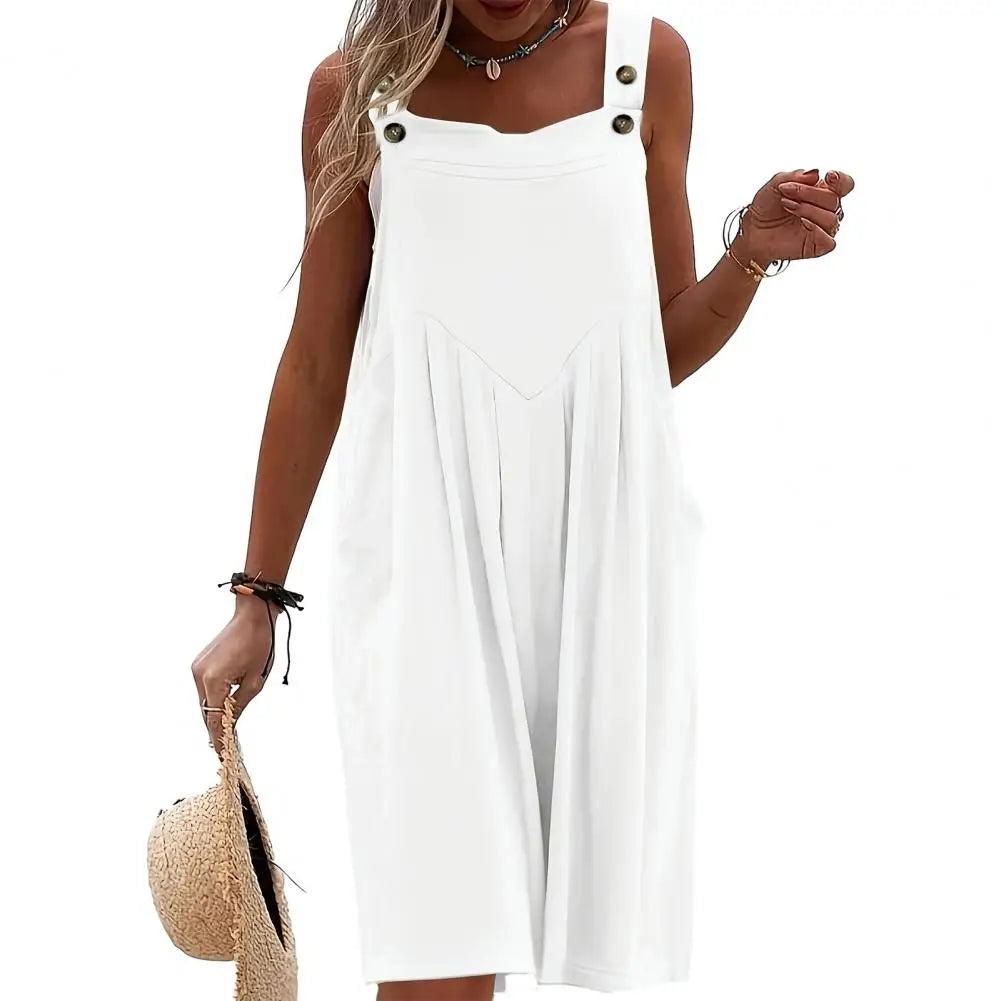 Suspender Style Jumpsuit Women's Sleeveless OverallSleeveless Loose Sleeveless Wide Leg Overall Solid Casual Daily Romper