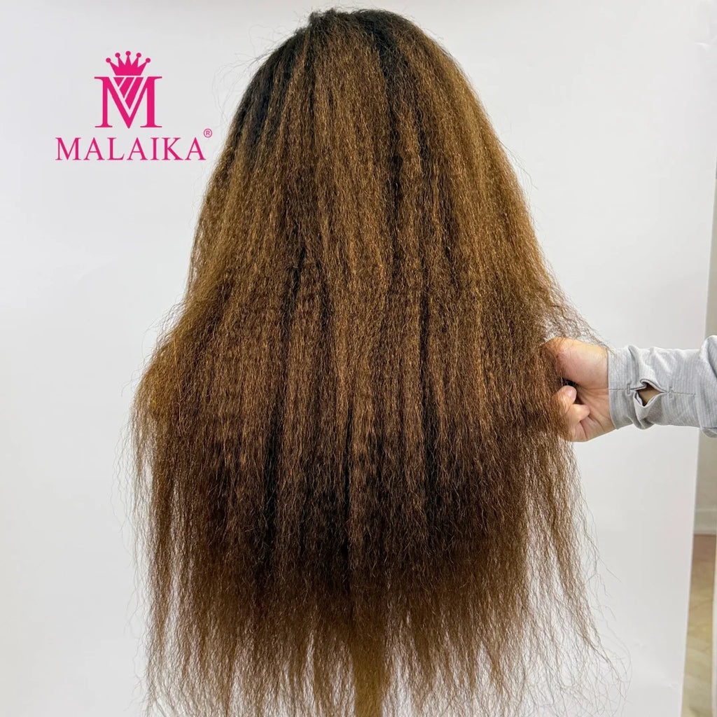 T1B/4 Yaki Straight 350% Density 13x4 Lace Front Human Hair Wig Natural Color Kinky Straight Brazilian Hair Wig For Black Women