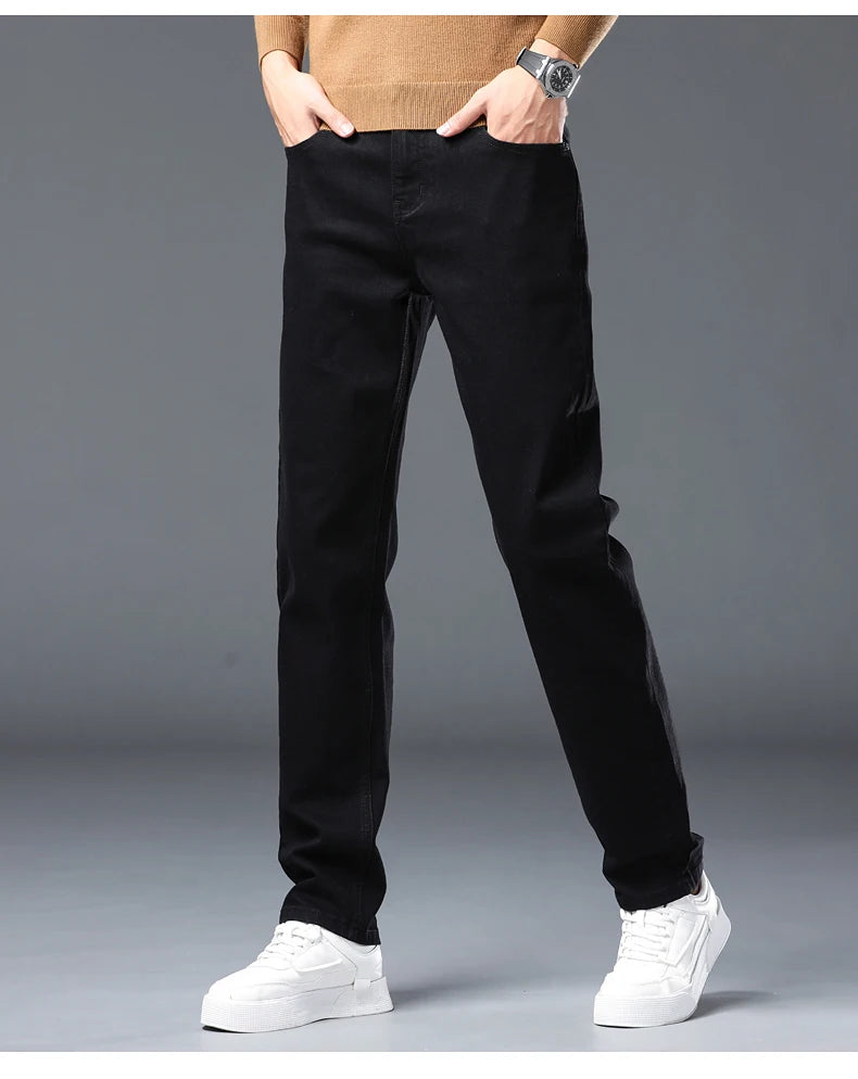 Men's New Stretch Straight Jeans Business Versatile Trendy Youth Casual Regular Long Pants for Spring Autumn Male Denim Trousers