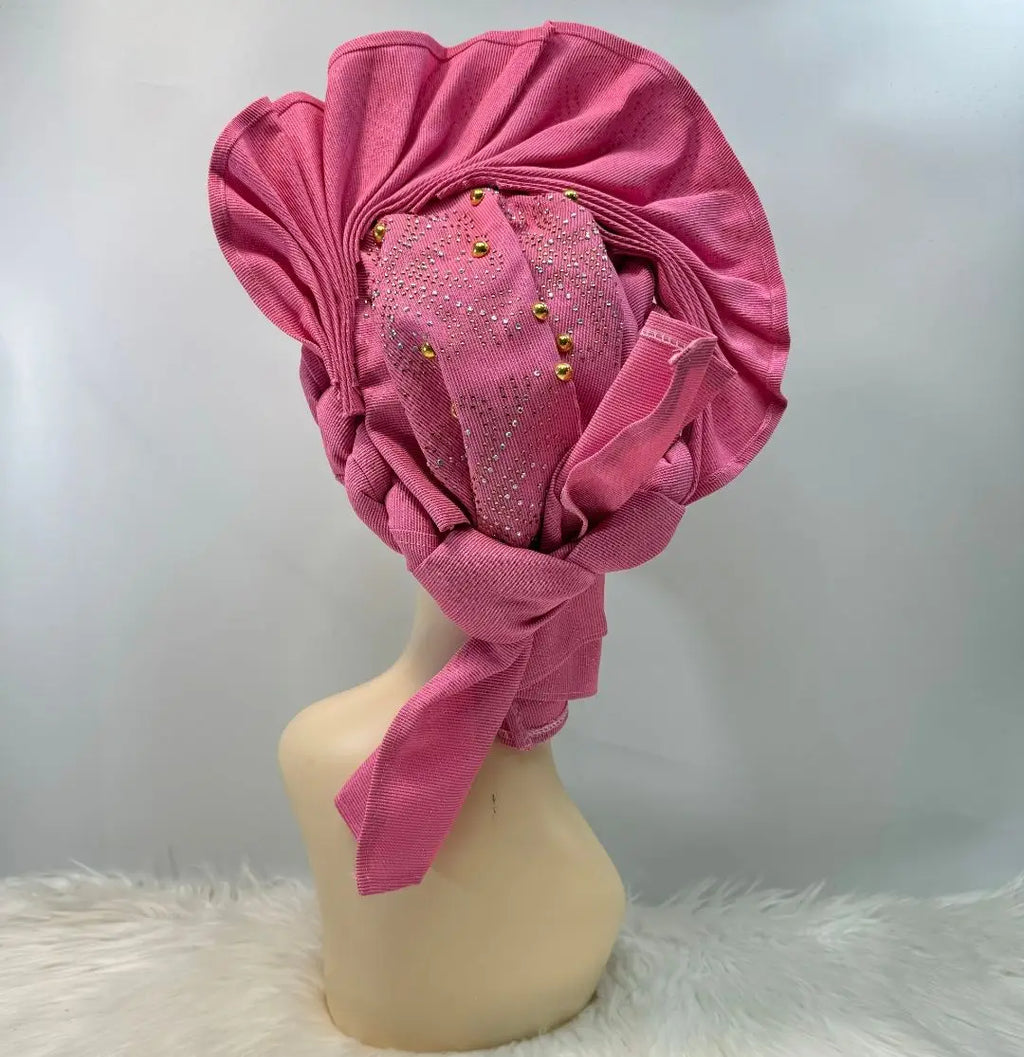 High Quality African Nigeria Gele Elegant Helmet With Stones Headband Turban Head Scarf Head-Hat Auto Gele Brand New Hats 7L631