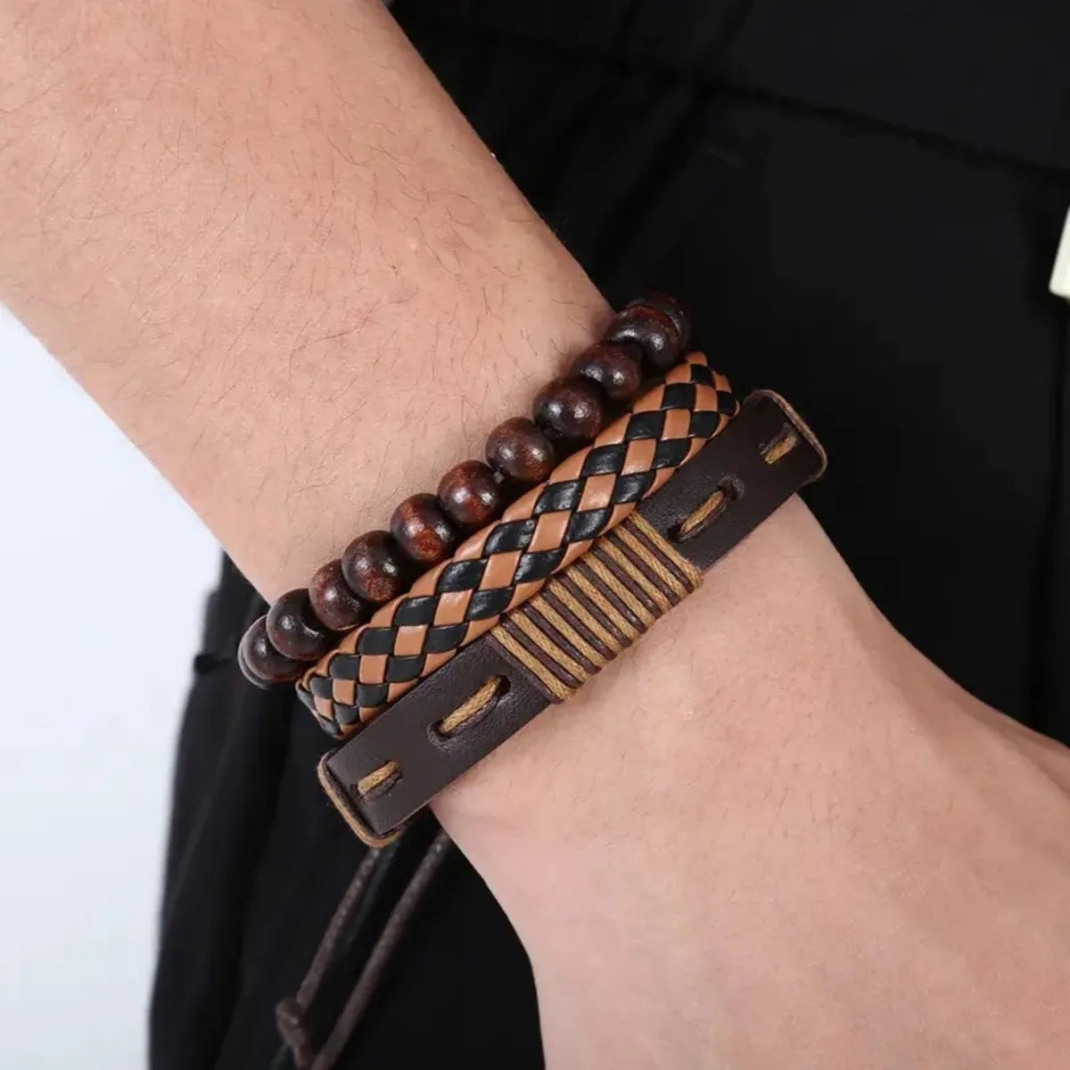12 Pieces Vintage Woven Faux Leather Tiger's Eye & Moonstone Bead Bracelet Set for Casual Party Fashion Accessories (Box Not Inc