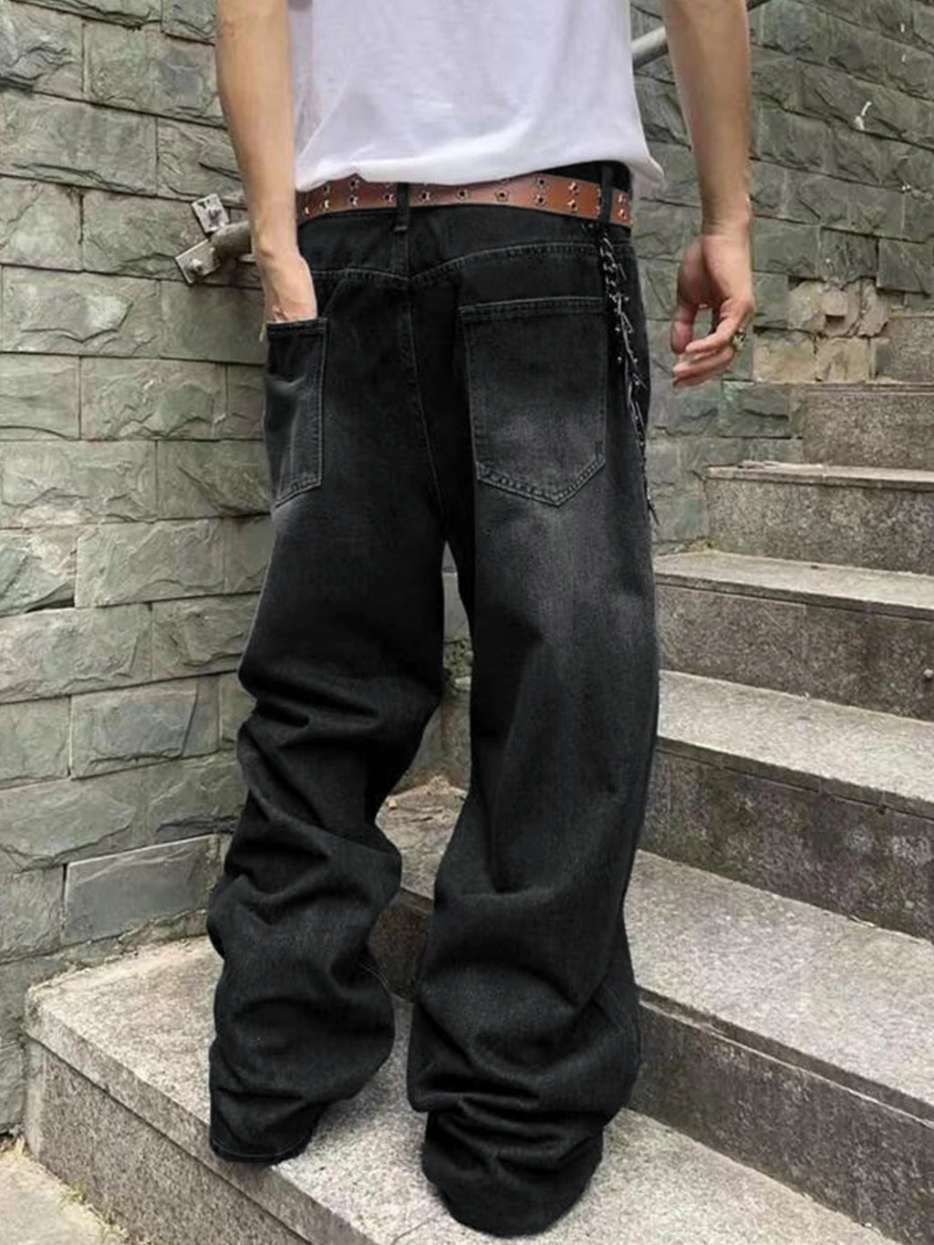 Fashion Men's Vintage Jeans Straight Streetwear Personality Hip Hop Trousers Male Youth Loose Wide Legs Denim Pants