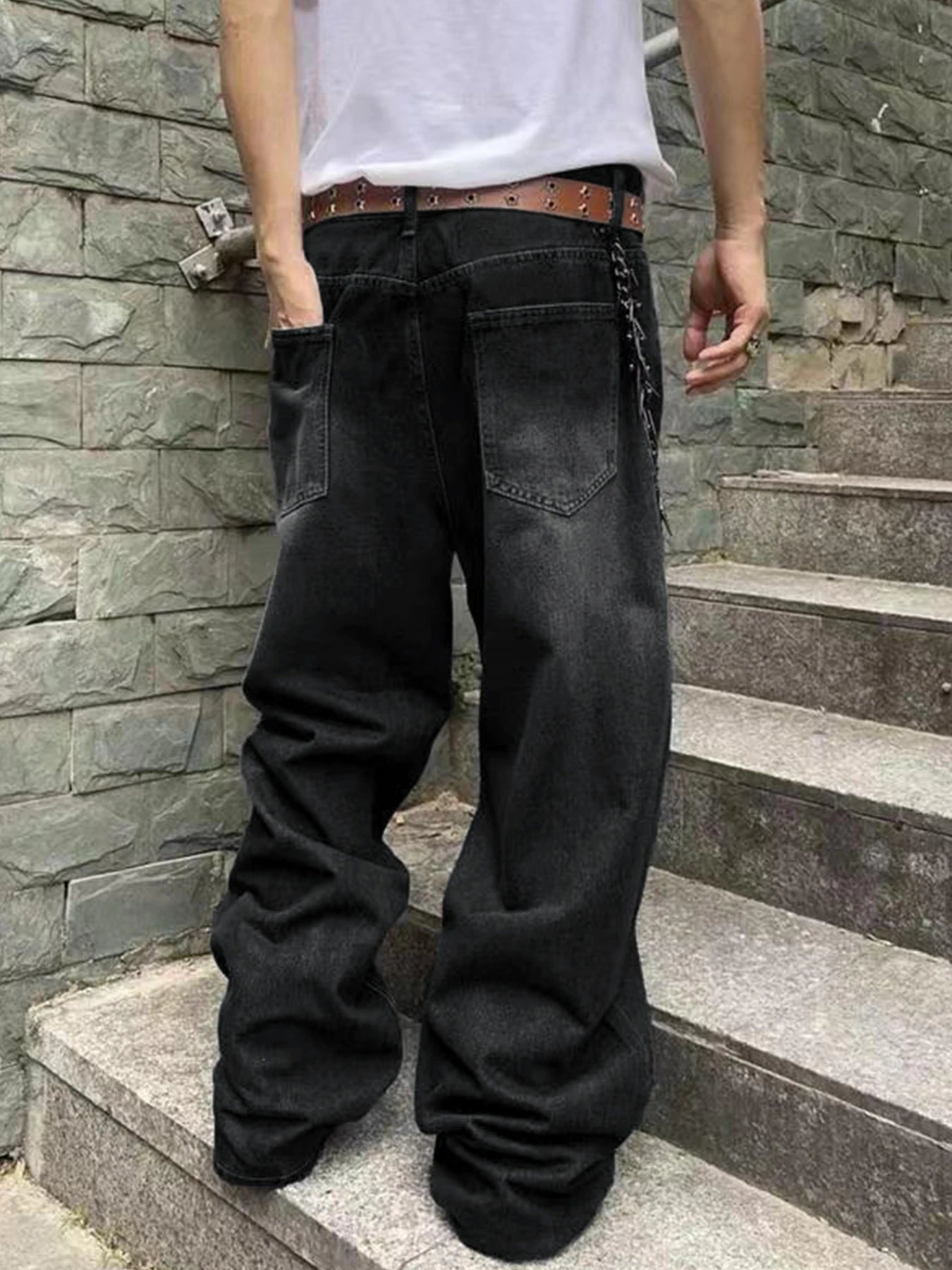 Fashion Men's Vintage Jeans Straight Streetwear Personality Hip Hop Trousers Male Youth Loose Wide Legs Denim Pants