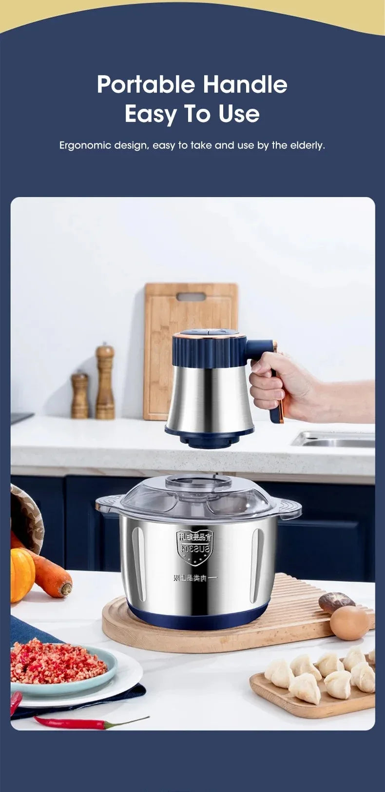 5L Electric Meat Grinder Chopper Stainless Steel Meat Vegetables Blender, 500W Household Stuffing Food Processor Mincer 5 Modes