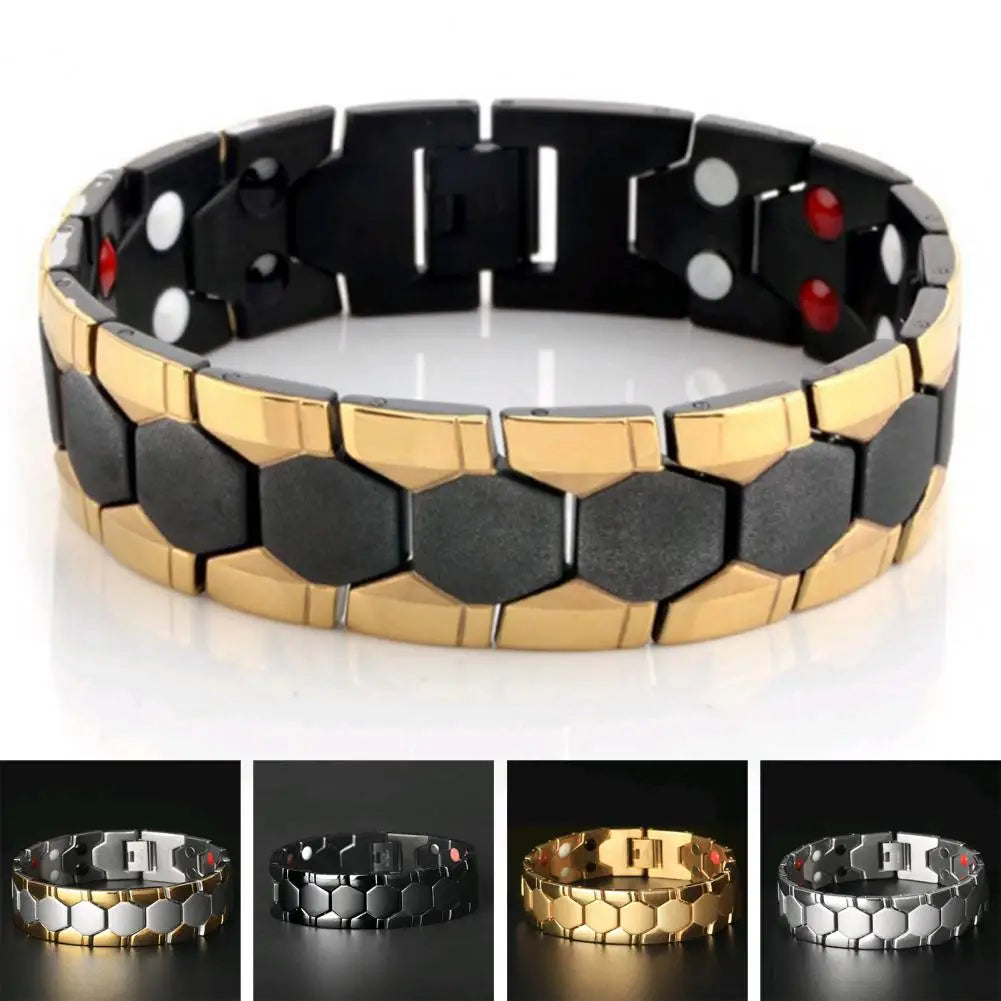 Men Bracelet Magnetic Alloy Therapy Bracelet Hexagon Luster Sleek Link Bangles Detachable Therapy Bracelet Daily Jewelry Gift