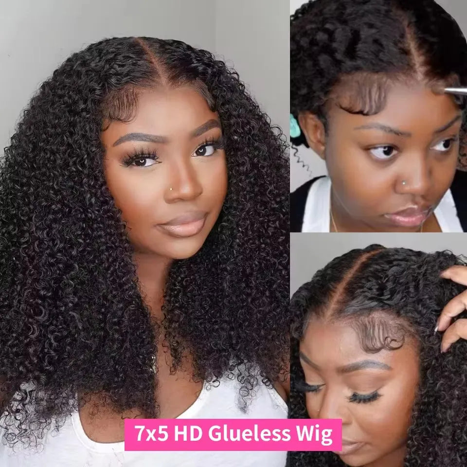 Kinky Curly Glueless Short Curly Bob Hair Wig Human Hair 5x5 HD Lace Closure Wigs Wear To Go Lace Frontal Wig Water Wave Cut Wig