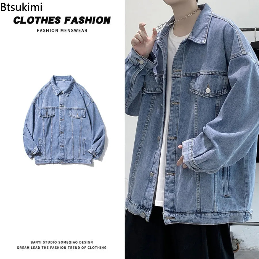 New Men's Vintage Denim Jackets Spring Autumn Handsome Loose Casual Workwear Jacket Fashion High Street Classic Jean Coats Male