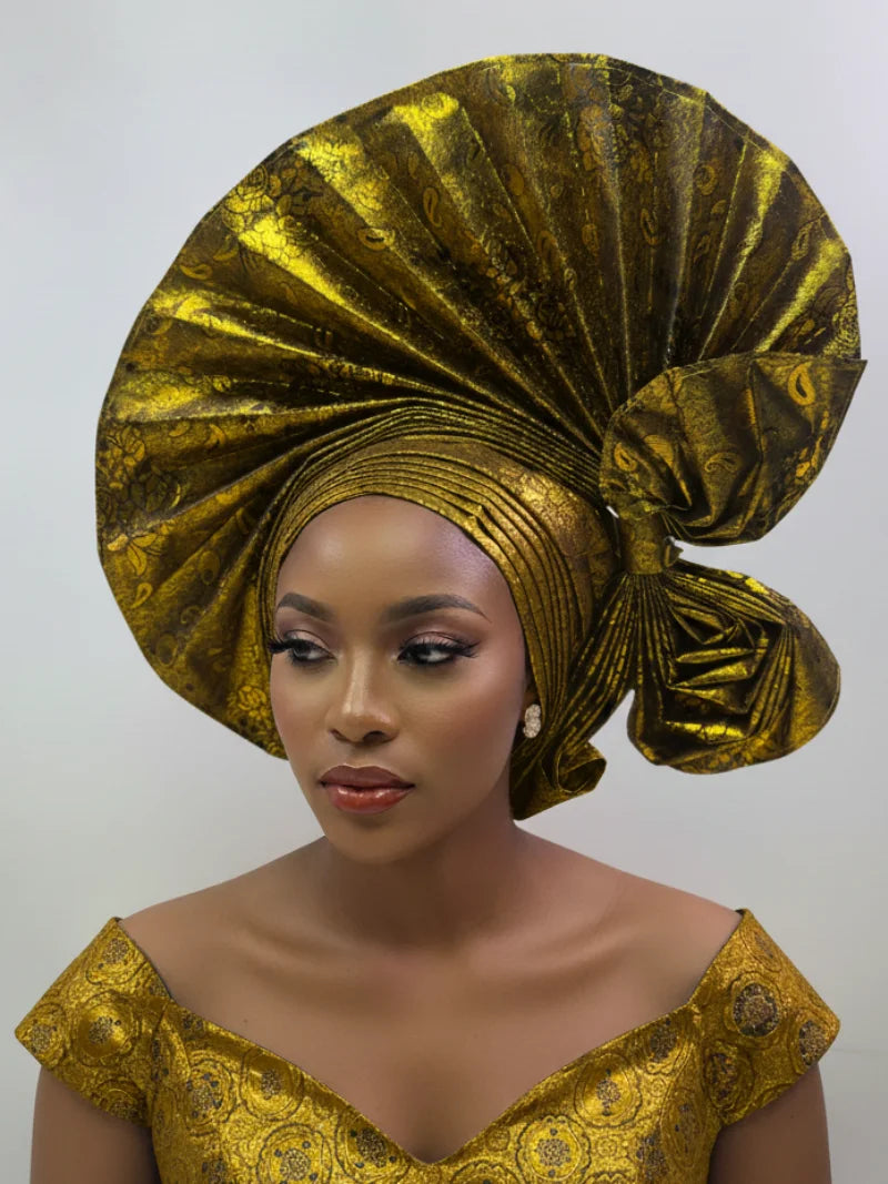 Latest Aso Oke Auto Gele Headtie Already Handmade African Cap Nigerian Wedding Gele Women Braid Turbans Ladies Head Wraps 9L0624