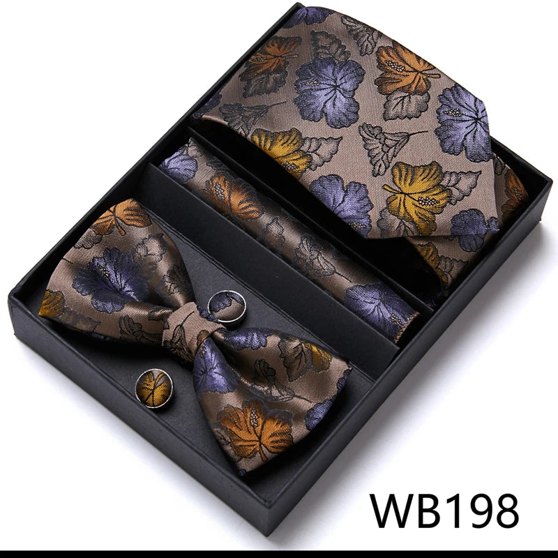 Tie For Men Formal Dress Tuxedo NeckTie Handkerchief Bow Tie Set PlaisyParty Groom Wedding Butterfly Bowtie In Box