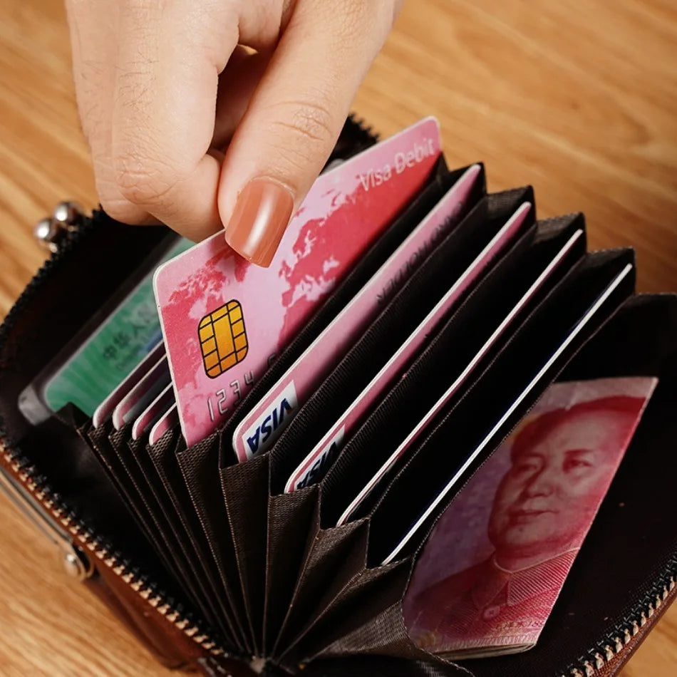 Women's Wallet Fashionableand Minimalist Wrist Strap Short Zero Wallet RetroVersatile LargeCapacity Multi Card Pocket Money Clip