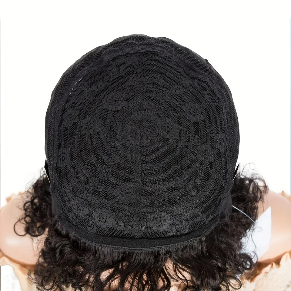 short curly human hair wig machine made 150% density 6inch balck color for women pixie cut human hair wig