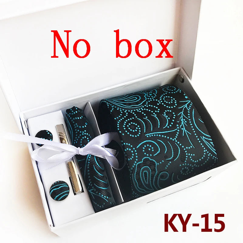 tie set for men gift box for men gravata luxury designer brand 8 cm Jacquard Necktie Pocket Square Clip cufflinks