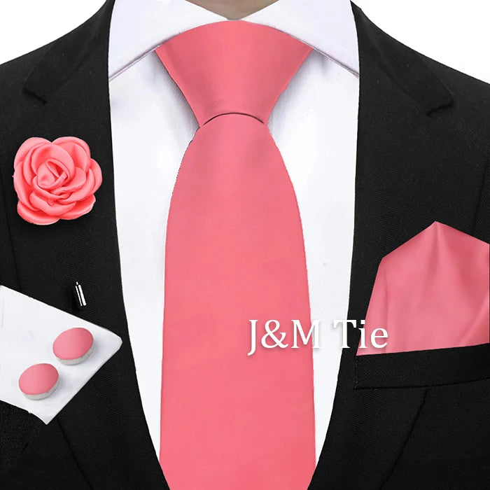 Women & Men Ties Solid NeckTie Pocket Square Brooch Set Men's Wedding Pink Blue Purple Tie Suit Accessories Fit Group Holiday Party