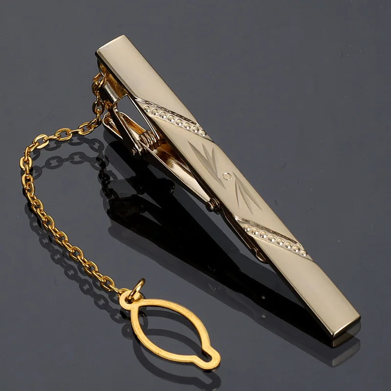 Tie Clip For Women &Men Metal Gold Vintage Chain Luxury Business Ties Bar Pin Clip For Necktie Man Shirt Accessories Party Wedding Gift