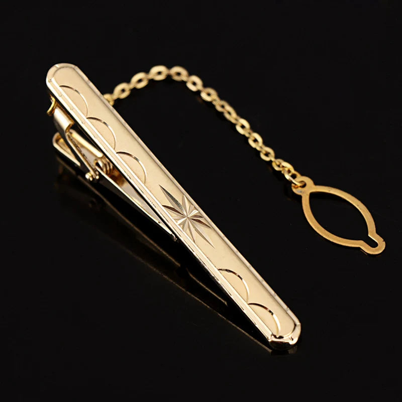 Tie Clip For Women &Men Metal Gold Vintage Chain Luxury Business Ties Bar Pin Clip For Necktie Man Shirt Accessories Party Wedding Gift