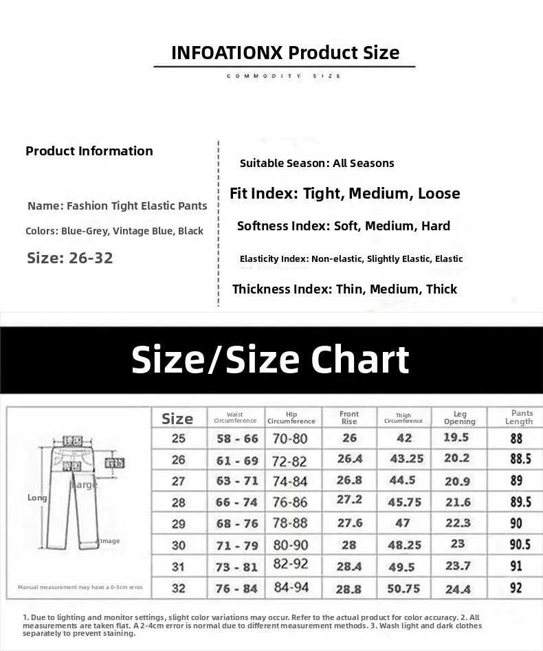 High Waist Slim Fit Jeans Women's Elastic Stretchy Nine Points Pants Spring Autumn Fashionable Casual Straight Leg Trousers