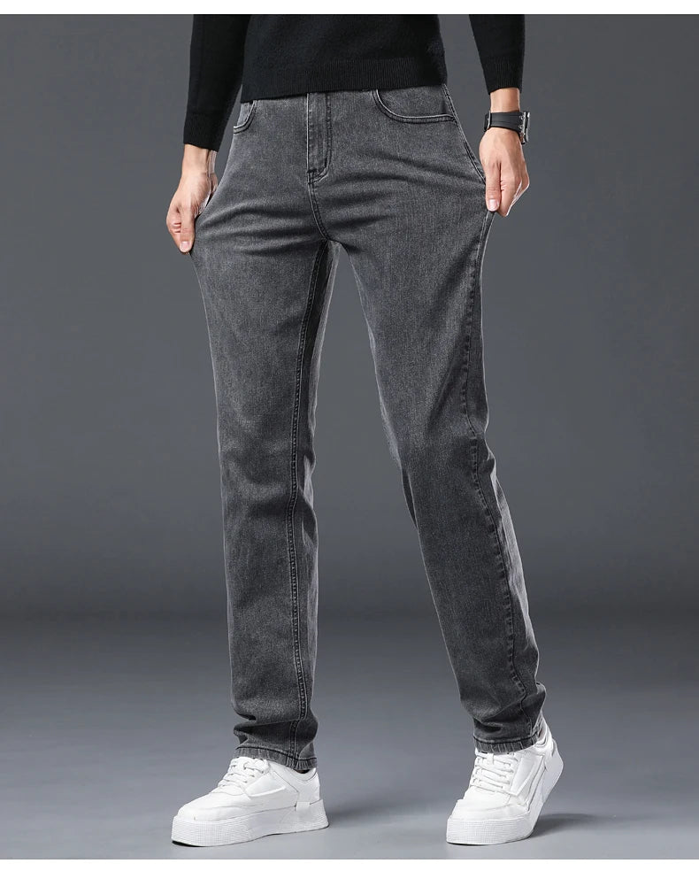Men's New Stretch Straight Jeans Business Versatile Trendy Youth Casual Regular Long Pants for Spring Autumn Male Denim Trousers