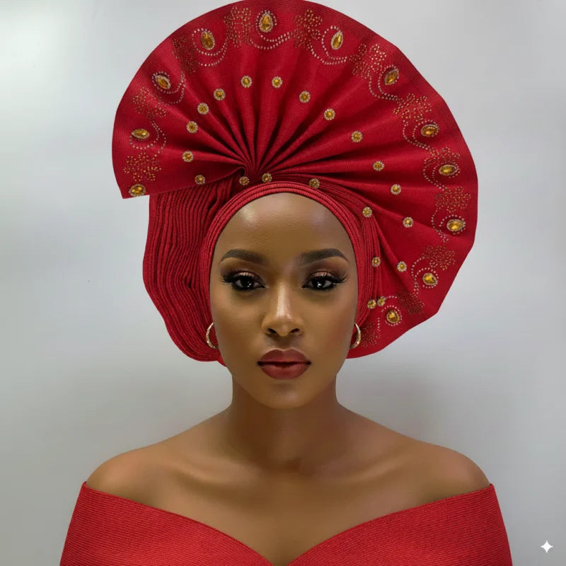Latest Aso Oke Auto Gele Headtie Already Handmade African Cap Nigerian Wedding Gele Women Braid Turbans Ladies Head Wraps 9L0624