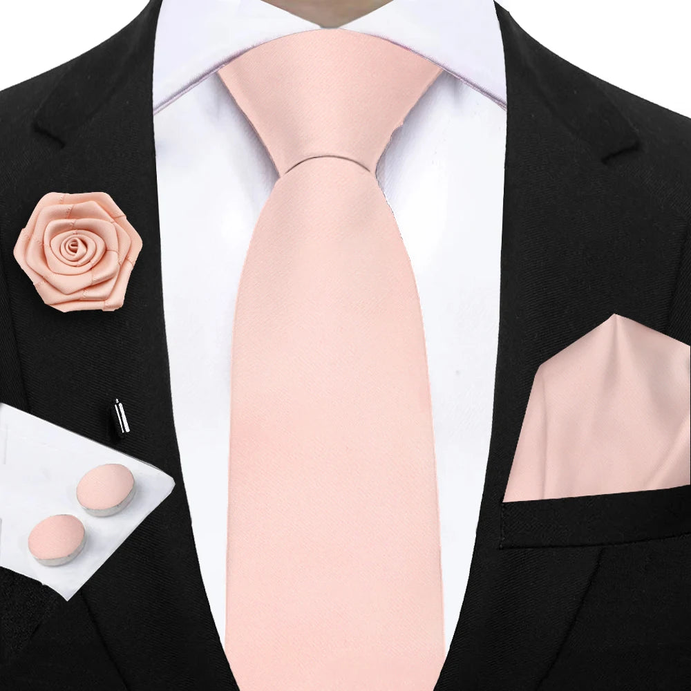 Women & Men Ties Solid NeckTie Pocket Square Brooch Set Men's Wedding Pink Blue Purple Tie Suit Accessories Fit Group Holiday Party