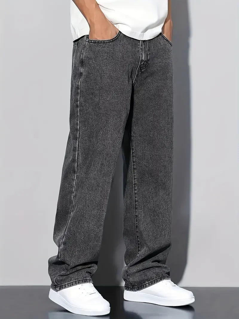 2025 New Style Streetwear Straight-Leg Jeans for Men, Fashionable Straight-Leg Loose-Fit Denim Pants