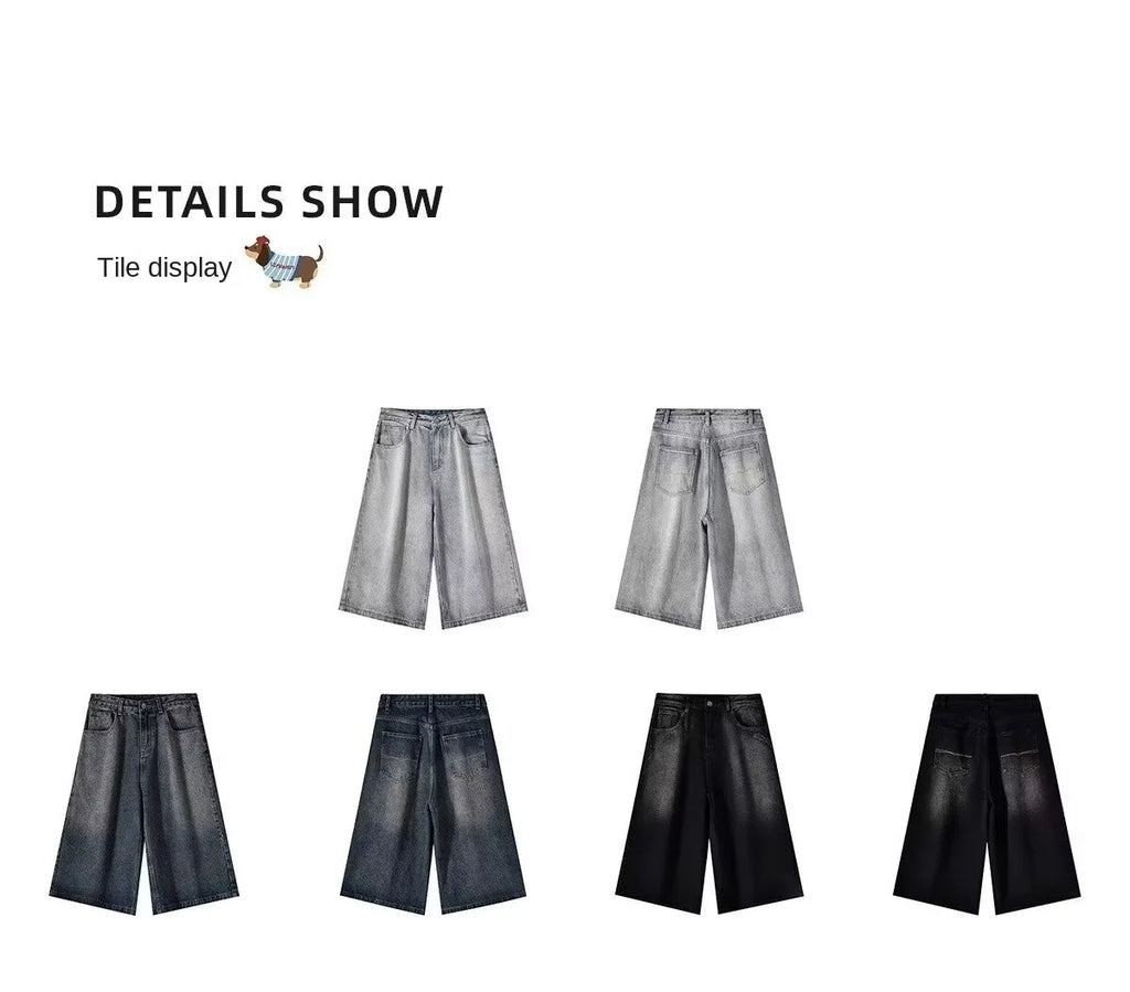 Wide-leg Seven-point Denim Shorts Men's 2025 Summer New High-end Fashion Brand Straight Casual Pants Man Jeans Y2k Clothes Baggy