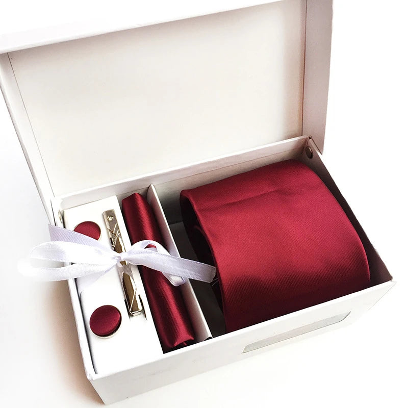 tie set for men gift box for men gravata luxury designer brand 8 cm Jacquard Necktie Pocket Square Clip cufflinks